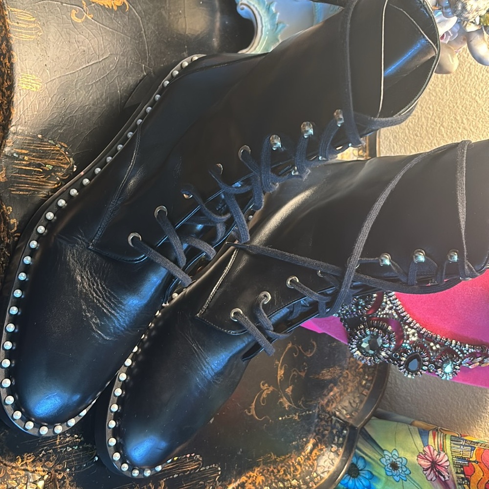 Black Studded Leather Boots 42. 11.5 US - Picture 4 of 16
